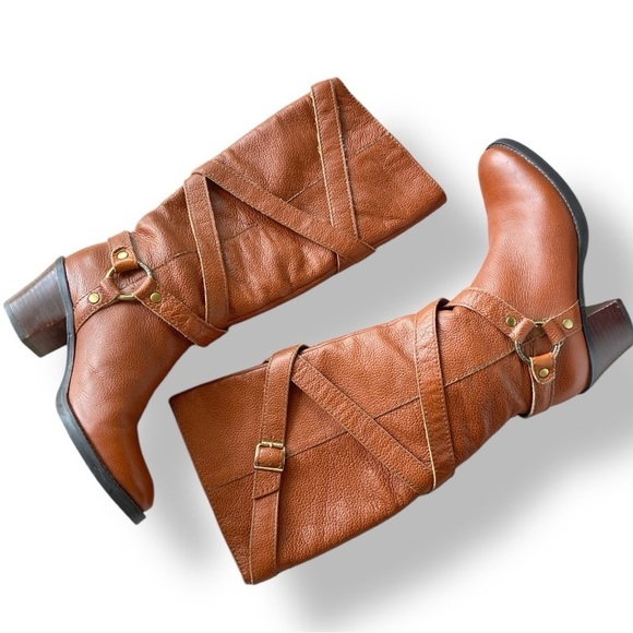 LAUREN RALPH LAUREN Tall Leather Riding Boots Size 5 1/2 Brown 2” Chunky Heels - Picture 6 of 9